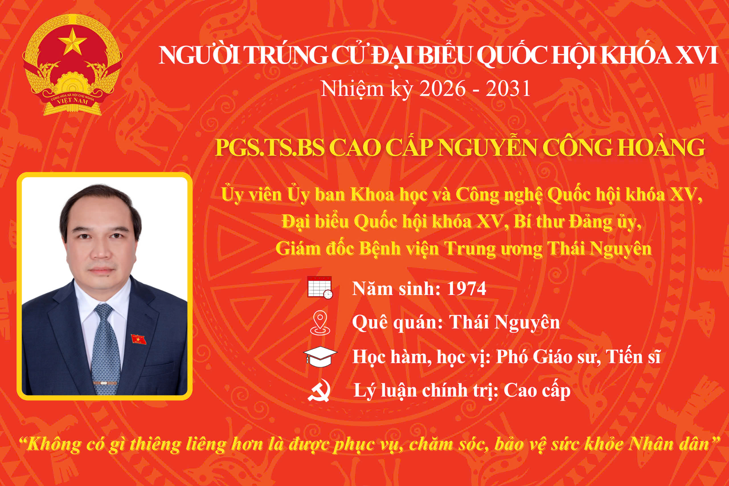 GIÁM ĐỐC BỆNH VIỆN TRUNG ƯƠNG THÁI NGUYÊN ĐƯỢC CỬ TRI TÍN NHIỆM BẦU TÁI CỬ ĐẠI BIỂU QUỐC HỘI KHÓA XVI