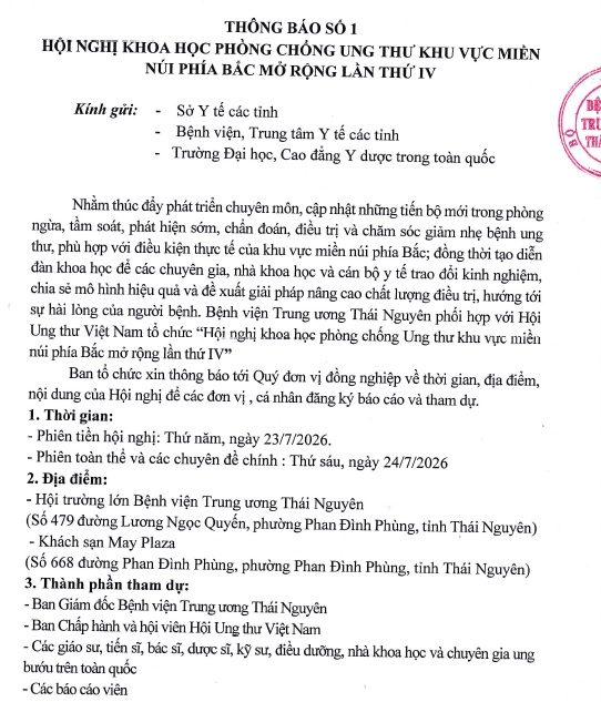 Thông tin hội nghị phòng chống ung thư khu vực miền núi phía bắc mở rộng lần thứ IV tại Thái Nguyên