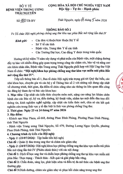 Thông tin hội nghị phòng chống ung thư khu vực miền núi phía bắc mở rộng lần thứ IV tại Thái Nguyên